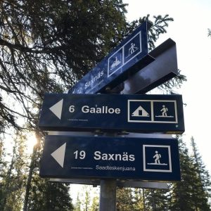Skyltar på vandringsled i Borgafjäll